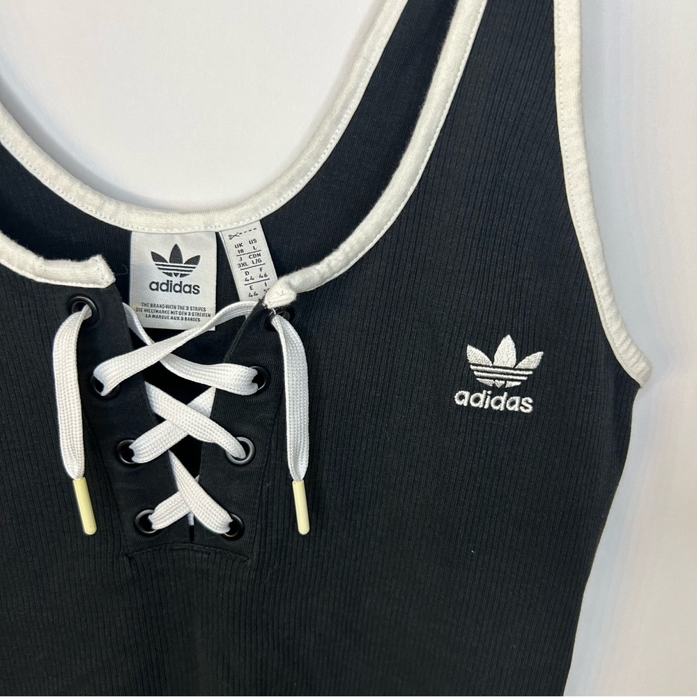 Adidas Originals Laced Up Tank Top in Black and White, Size Large - Picture 6 of 8